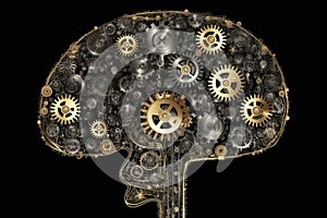 Human brain made of gears and cogs illustration. Generative AI