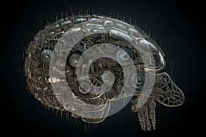 Human brain made of gears and cogs illustration. Generative AI