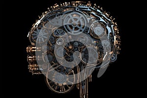 Human brain made of gears and cogs illustration. Generative AI