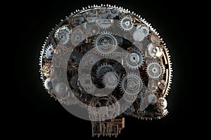 Human brain made of gears and cogs illustration. Generative AI