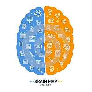 Human Brain Map Concept Left and Right Hemisphere. Vector