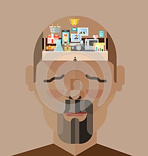 Human brain memory vector-old man with old memories