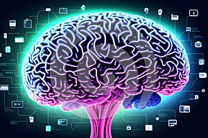 Human brain on mental idea mind Concept. Artificial Intelligence, neuronets.Generative AI