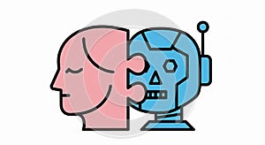 Human brain merging with a robot head, symbolizing artificial intelligence and the future of technology