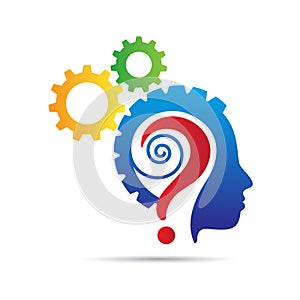 Human brain mind gear question mark logo