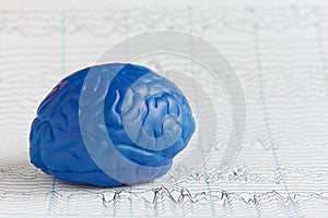 Human brain model on background of brain waves