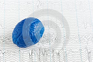 Human brain model on background of brain waves