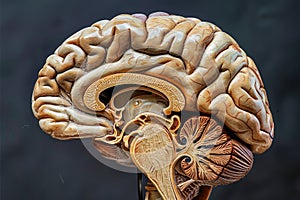 Human Brain Model Isolated on Black Background for Medical Study and Neurological Research