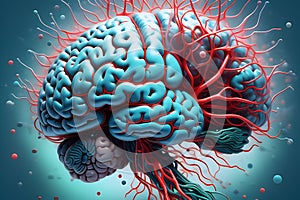 Human brain with nerve cells. 3d illustration