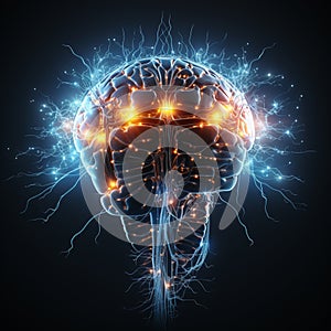 Human brain nervous system and glowing neurons, science concept