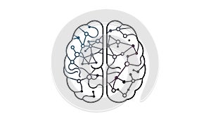 Of a human brain with a network design featuring interconnected