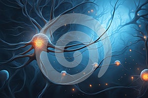 Human brain neuron firing. 3D rendered illustration