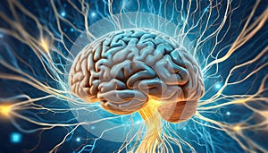 Human brain with neurons and nervous system.