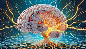 Human brain with neurons and nervous system.