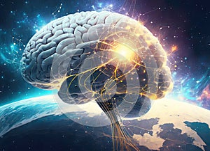 Human brain obtaining energy through space, communication via artificial intelligence