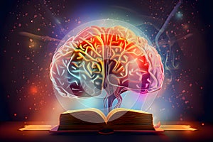 Human brain over a book, knowledge, Generative AI 2