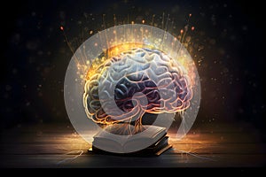 Human brain over a book, knowledge, Generative AI