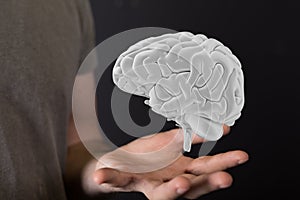 Human brain over a hand photo