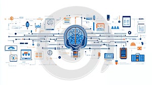 Human Brain Power Neural Network Connected to Technology and Data