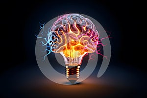 Human brain. radiant light bulb. symbolizing the fusion of intellect and innovation.