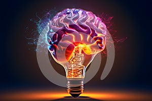 Human brain. radiant light bulb. symbolizing the fusion of intellect and innovation.