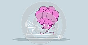 Human brain running on treadmill healthy lifestyle training workout concept pink cartoon character kawaii style