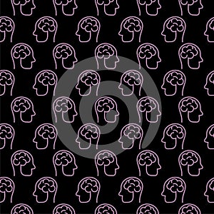 Human brain seamless pattern isolated on black background