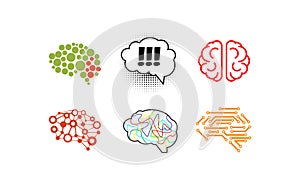 Human brain set, bright creative idea symbols vector Illustration on a white background