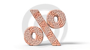 Human brain in shape of percent sign. 3D illustration