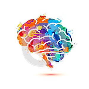 Human brain side view of splash paint