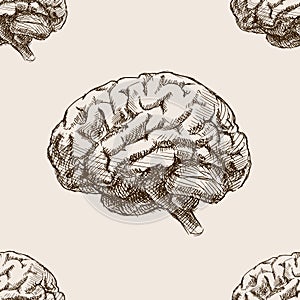 Human brain sketch style seamless pattern vector