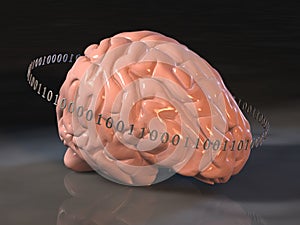 Human brain surrounded by binary code