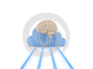 Human brain and symbol of cloud computing