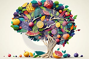 Human brain tree with the fruits, concept of Neuroplasticity and Mind mapping, created with Generative AI technology