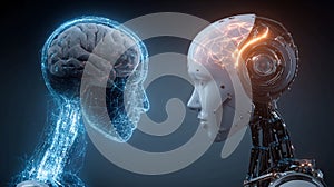 Human Brain vs. AI Robot Head - Future of Intelligence