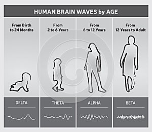 Human Brain Waves by Age Chart Diagram - People Silhouettes
