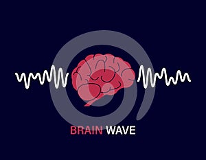 Human Brain Waves. Brain Activity Wave concept. Pink Mind with Mental Wave. Isolated blue background. Vector