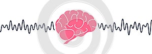 Human Brain Waves. Brain Activity Wave concept. Pink Mind with Mental Wave. Isolated white background. Vector