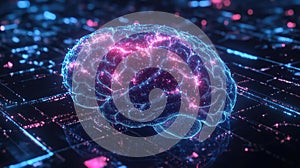 Human brain wireframe generating artificial intelligence data connection