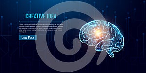 Human brain. Wireframe low poly style.