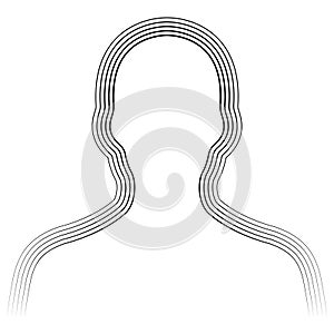 Human bust silhouette avatar, bust shape parallel lines, human chakra aura radiation of energy