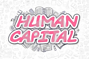 Human Capital - Cartoon Magenta Word. Business Concept.