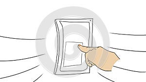 Human cartoon hand pressing the screen