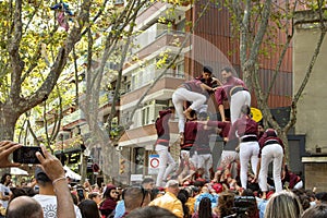 Human castle during community event in Barcelona