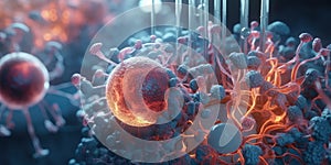 Human cell or Embryonic stem cell, Cells of the body under microscope Cellular Therapy, Generative AI