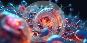 Human cell or Embryonic stem cell, Cells of the body under a microscope on colorful background.