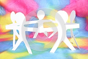 Human chain with colorful back