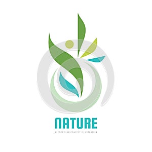 Human character - nature green leaves - vector logo concept illustration. Health positive symbol. Graphic design element