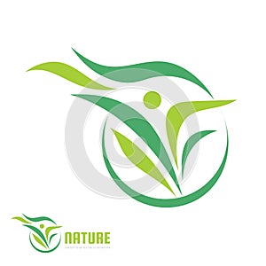 Human character - nature green leaves - vector logo concept illustration. Health positive symbol. Graphic design element.