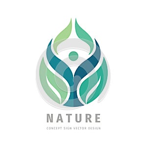 Human character - nature green leaves - vector logo concept illustration. Health positive symbol. Graphic design element. Wellness
